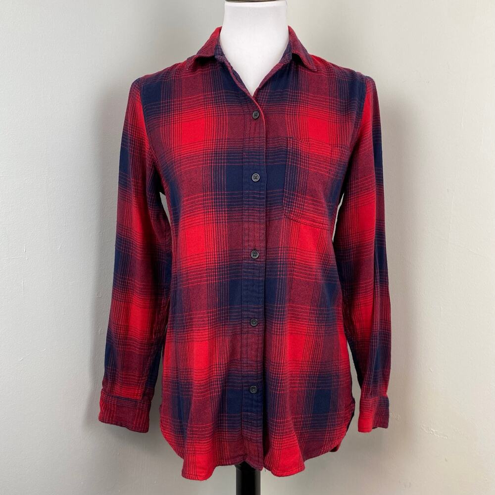 Madewell Classic Ex-Boyfriend Plaid Flannel Shirt Women's XS Red/Blue